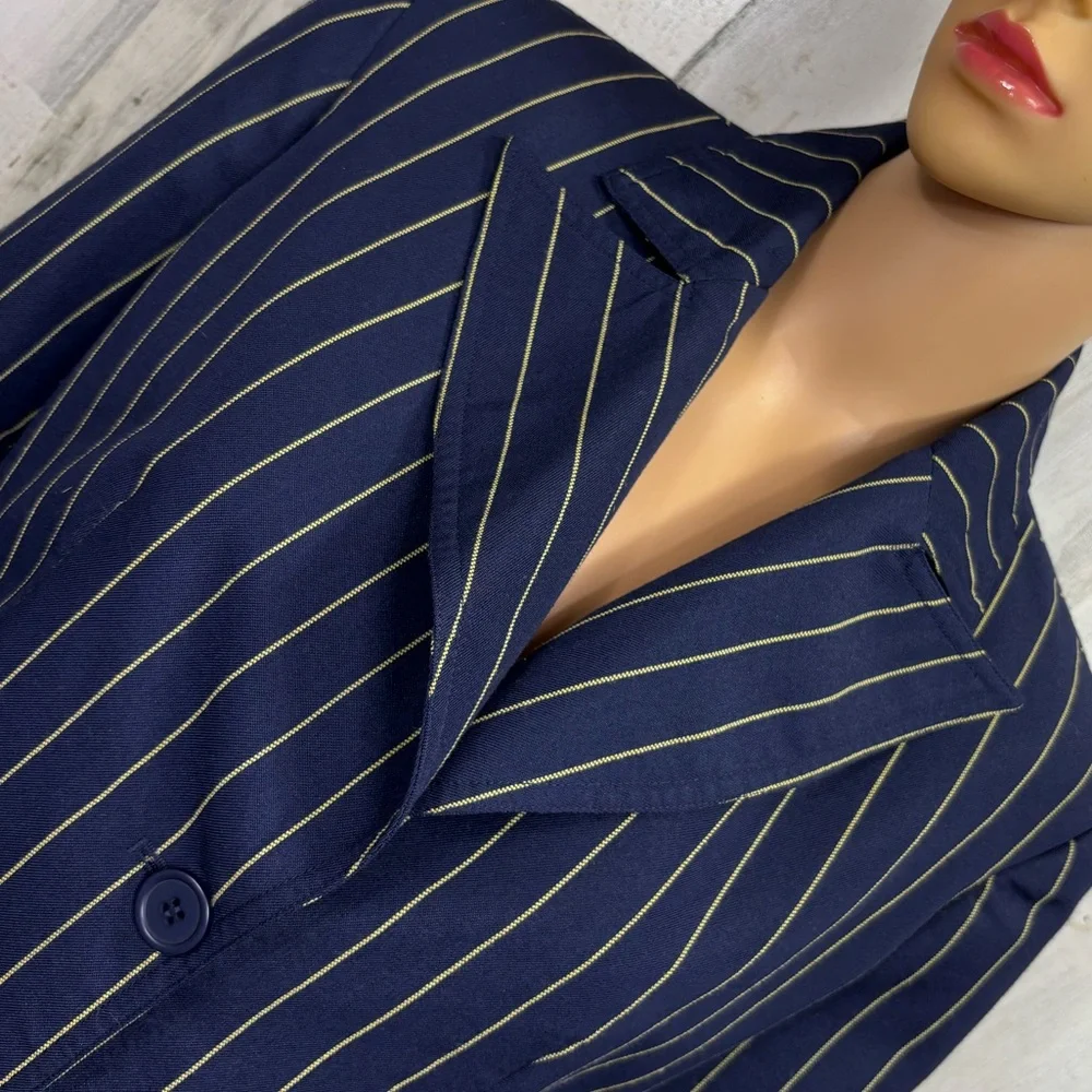 Metrostyle Vintage 90’s Dark Blue‎ Pinstriped Blazer and Skirt Ensemble Suit